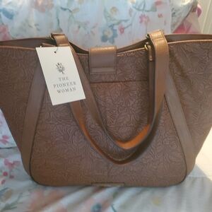 The Pioneer Woman Floral Embossed Tan Tote
